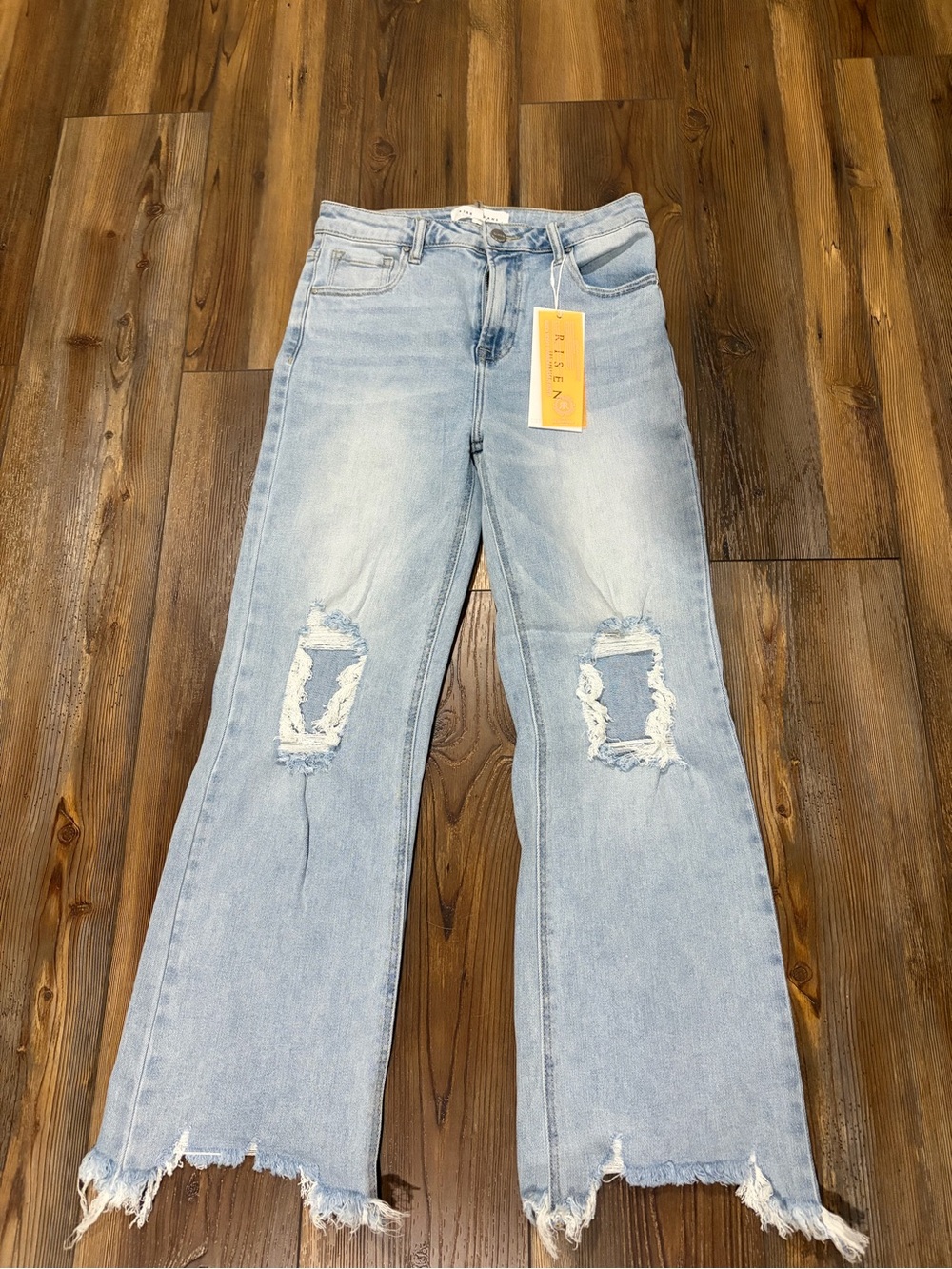 Risen Light Blue Distressed Wide-Leg Jeans
